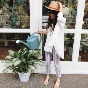 Free People Pants Stripe Mod Linen Blend Skinny Ankle Crop